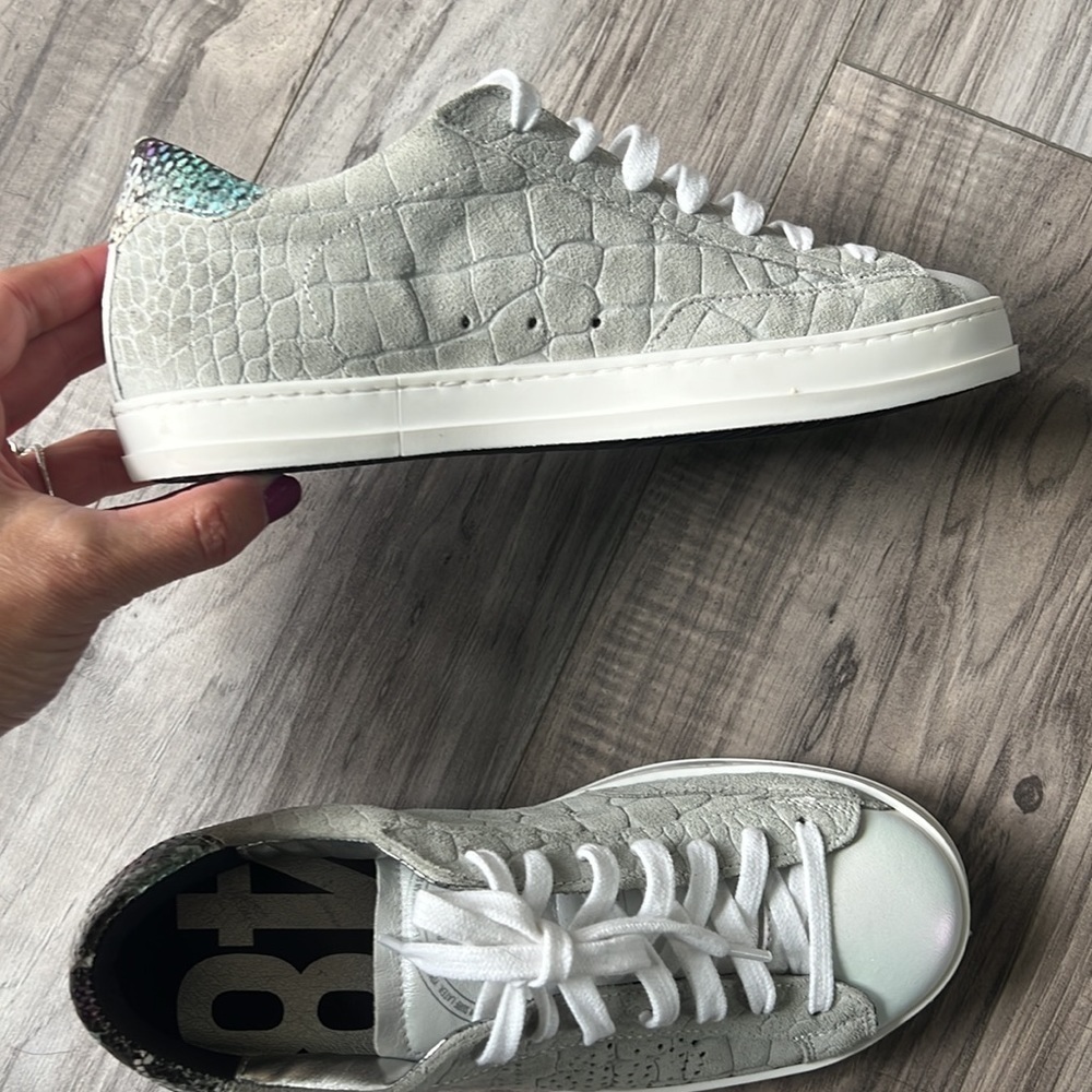 P448 grey suede croc embossed snake print leather sneakers shoes size 36 - Picture 7 of 10